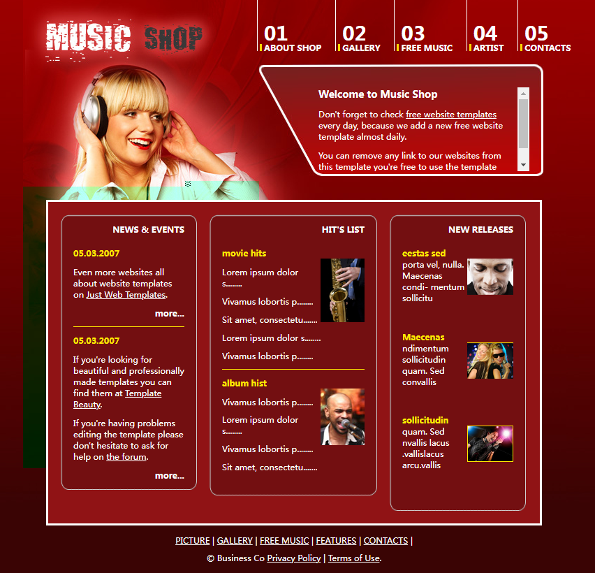 音乐商店网站模板